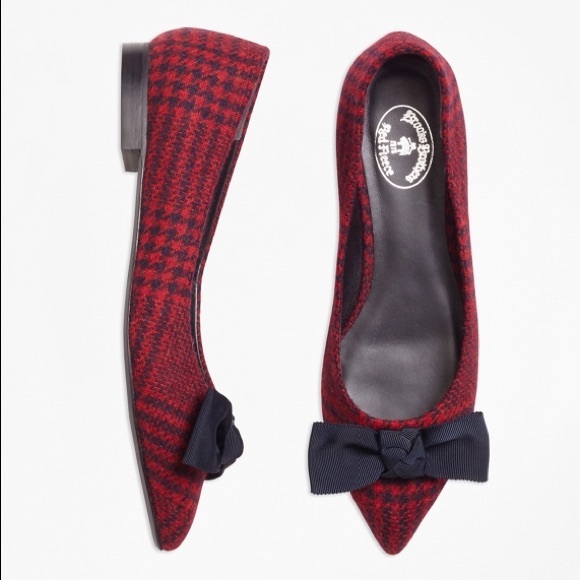 BROOKS BROTHERS Red Fleece Wool Plaid Flats Size 7 - Picture 1 of 10
